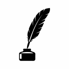 Quill and Ink Bottle Vector Silhouette.