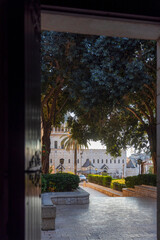 Obraz premium Nazareth, Israel, January 23, 2025: view of the Basilica of the Annunciation from the house of St. Joseph through the church doors.