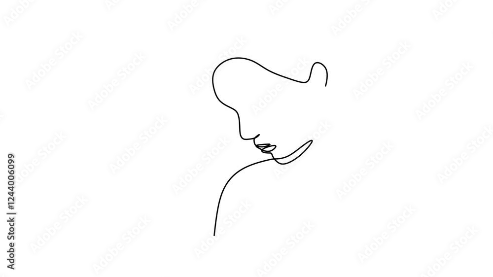 Poster continuous line drawing animation of face abstract. minimalist animation isolated on white backgroun