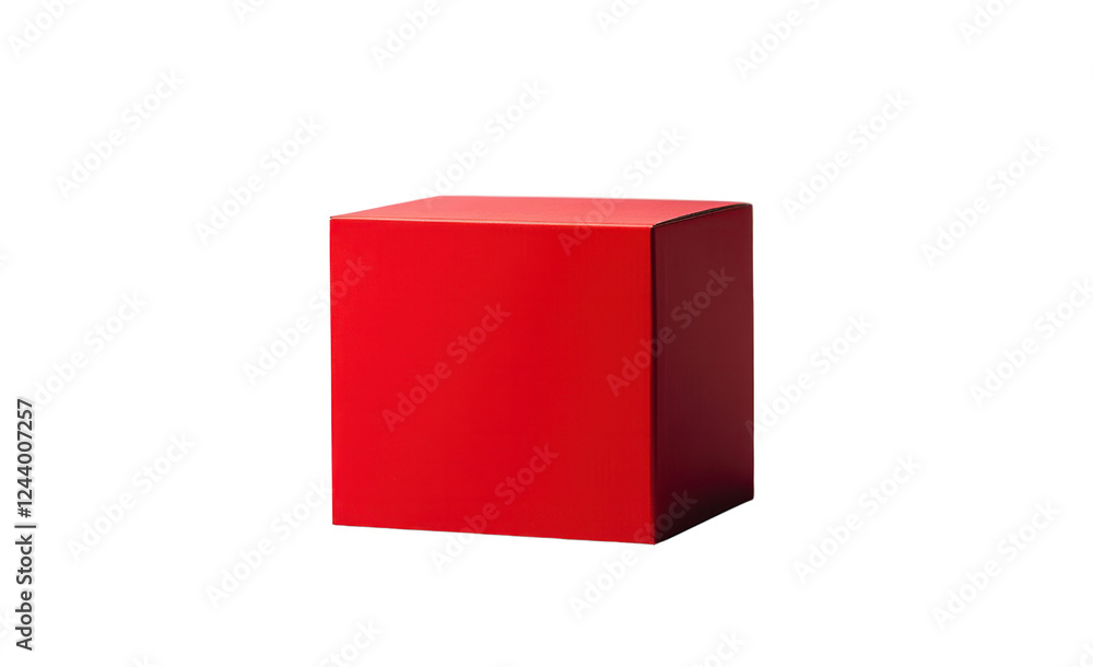 Aufkleber a simple empty red cardboard box with a clean, smooth surface, placed in the center of a plain white