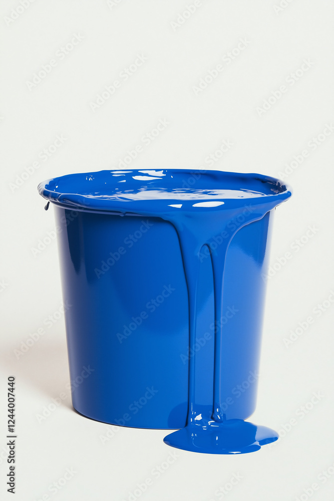 Aufkleber overflowing cobalt: a bucket brimming with vibrant cobalt blue paint, with a thick stream cascading 