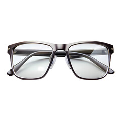 Stylish modern eyeglasses frames rectangular design clear lenses on transparent background wear dark