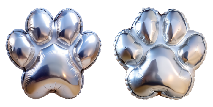 3d holographic foil balloon in the shape of paw  on the white background