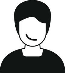 Simple black and white vector icon of a young man with a positive, smiling facial expression, suitable for use as an avatar or profile picture