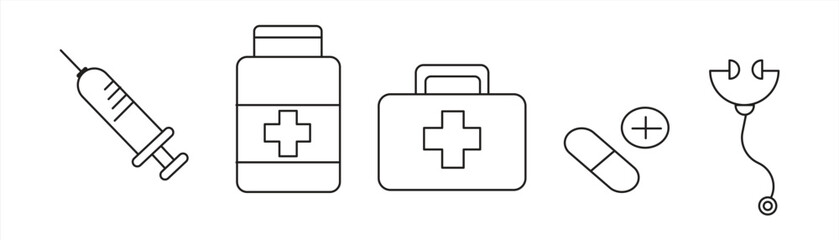 medical icon set, Collection of medical and medicine line icons, eps 10, on white background, vector illustration.