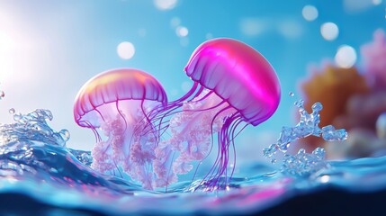 Two Pink Jellyfish Underwater Digital Art