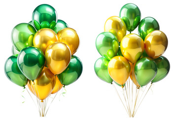 colorful yellow and green balloons isolated on white