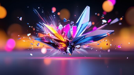 Vibrant Abstract Crystal Explosion with Pink Purple Blue and Orange Glows