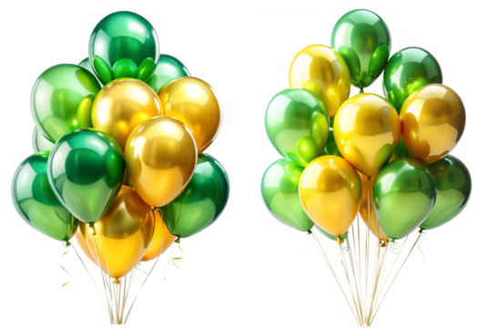 colorful yellow and green balloons isolated on white