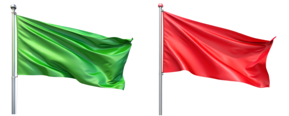 red flag and green flag on the white background