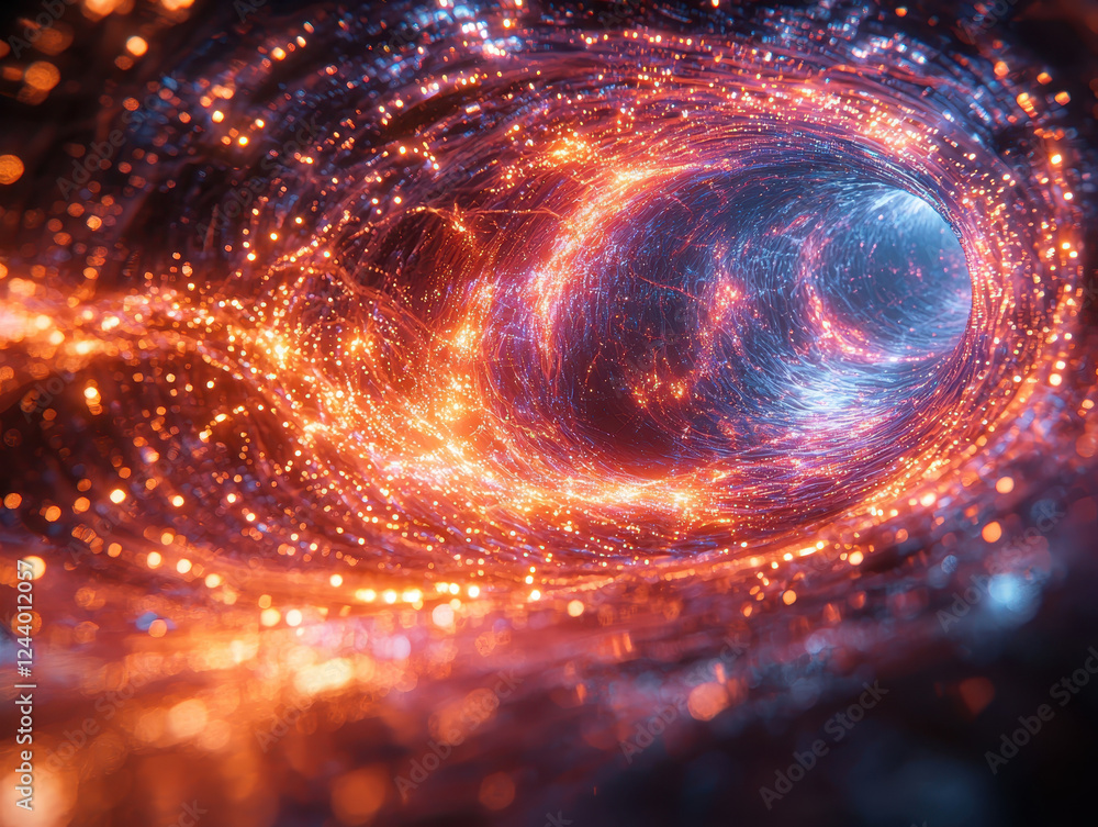 Poster quantum gravity visualized with a black hole bending the quantum realm and connecting dimensions thr
