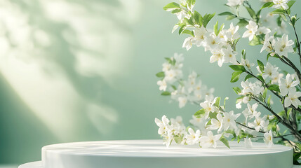 White Blossoms Resting on a Clean White Platform