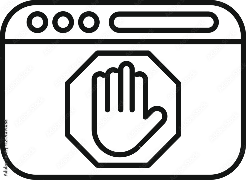 Poster website window displaying stop sign with hand, symbolizing restricted access or blocked content