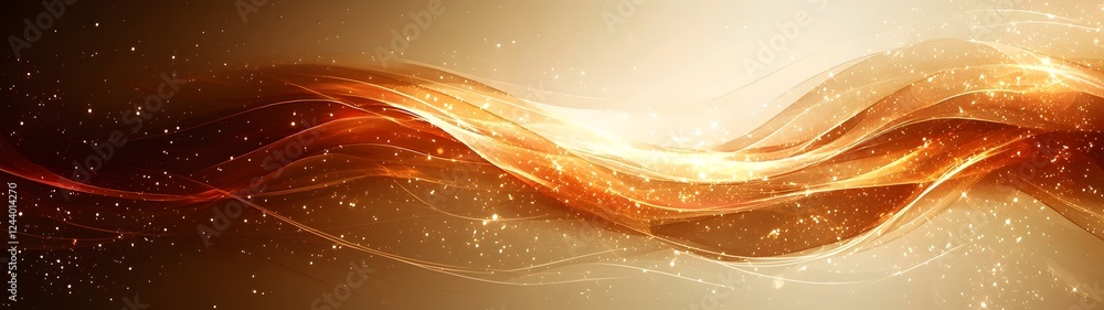 Poster an abstract image featuring flowing golden waves with sparkling lights, creating a sense of movement