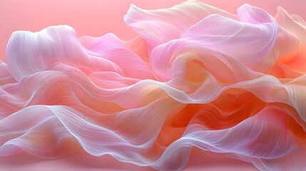 A mesmerizing wave of delicate pastel colors, featuring flowing forms in shades of pink and white, creating an ethereal and soft visual experience.