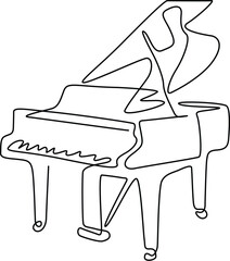 One continuous single-line drawing of piano music elements elegance minimal linear artwork. Editable outline. 