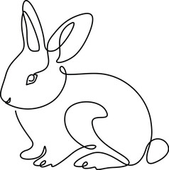 One continuous single-line drawing of Rabbit. Bunny cony animal minimal linear artwork. The hare wild pet animal clipart on the editable outline. 