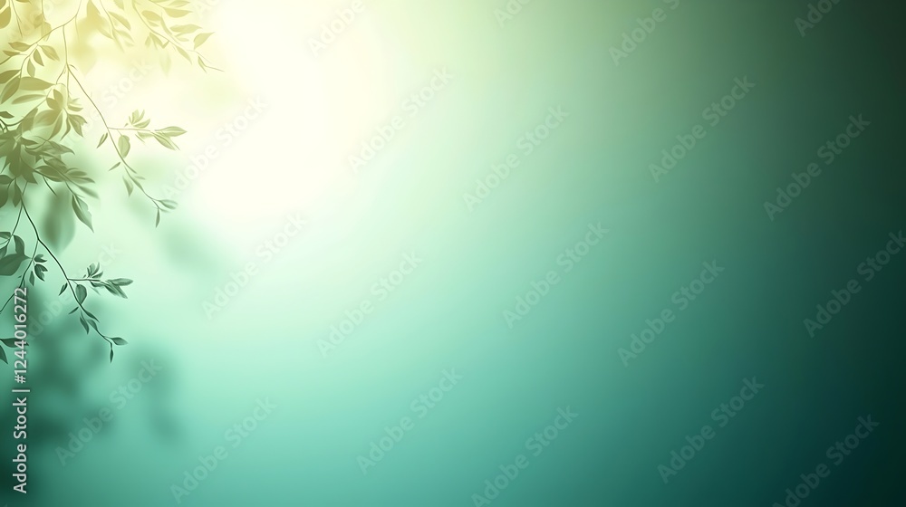 Poster soft sunlight filters through delicate green leaves, creating a serene and calming atmosphere with g