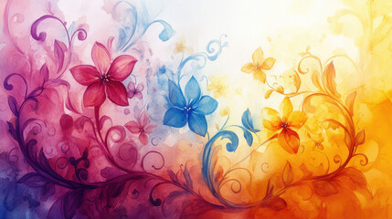 Colorful Floral Abstract Design With Vibrant Swirls in a Blend of Pink, Blue, and Orange Hues