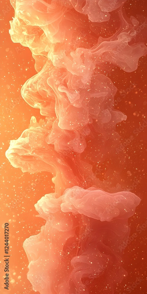 Poster a mesmerizing swirl of soft orange and pink smoke or fog, creating an ethereal display of colors and