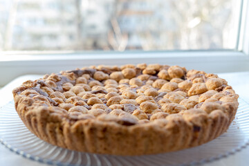 Berry pie on the white background. Traditional cake. Ready to eat. Cooking concept. Winter time