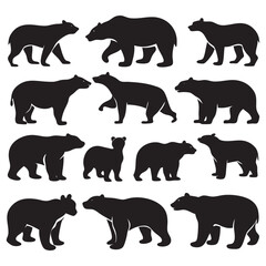 Different style Polar bear silhouettes set large pack of vector silhouette design 