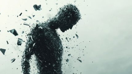 Human Figure Composed of Fragments Reflecting Vulnerability in a Surreal, Artistic Representation of Existence and Identity