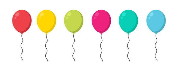 Balloon in cartoon style. Bunch of balloons for birthday and party. Flying ballon with rope