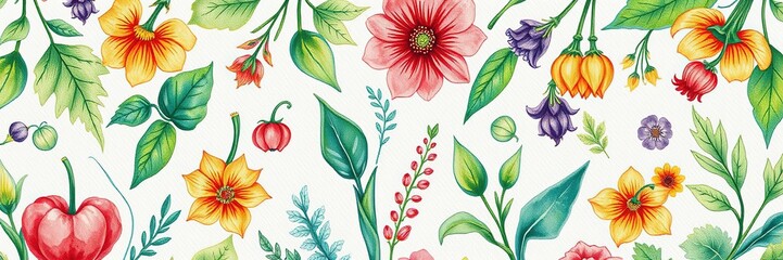 Fototapeta premium Botanical Rhapsody: Herb Watercolor Dreams on Aged Fabric