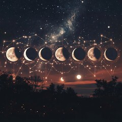 Celestial Phases Moon Cycle Night Sky Display