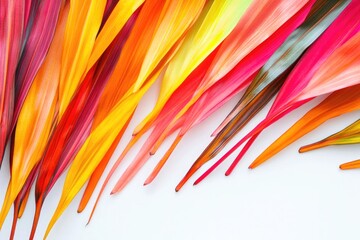 A detailed shot of vibrant feathers, suitable for use in designs and illustrations about nature, beauty, or whimsy