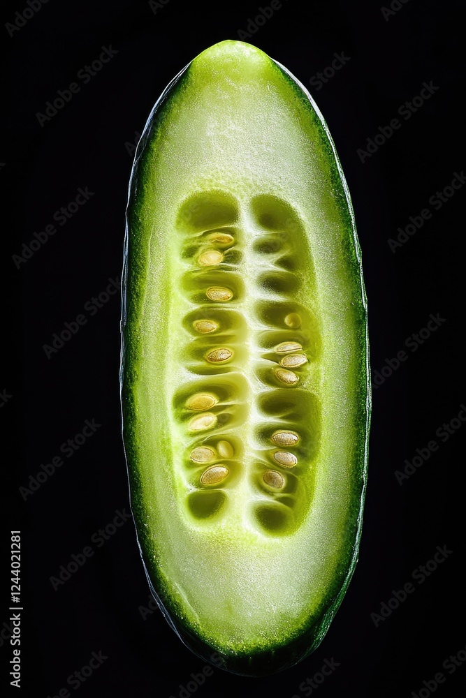 Poster a close-up view of a cut cucumber