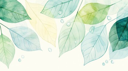 Delicate Transparent Leaves with Water Droplets on Soft Background