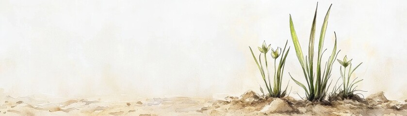 A serene landscape featuring delicate green grass growing against a soft, muted background, conveying a sense of tranquility and nature's resilience.