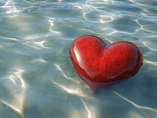 Fototapeta premium Vibrant red heart drifting in a pool of crystal-clear water