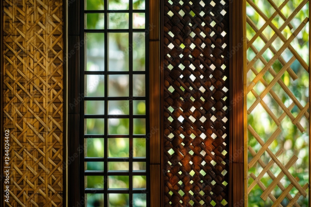 Poster A close-up shot of a window with intricate lattice details