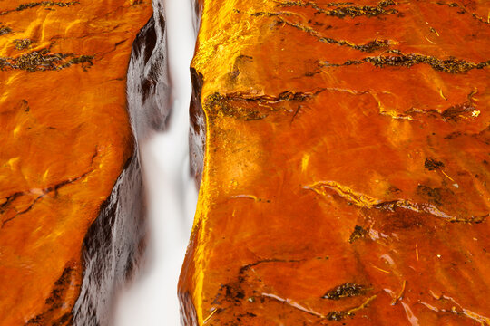 Crack in Stone with water flowing through - Zion National Park, USA