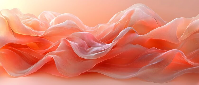 A flowing abstract fabric in soft peach and pastel hues, creating a sense of serenity and elegance. The gentle waves evoke a dreamlike atmosphere.