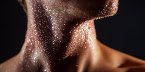 Fototapeta premium Close-up of irritated human skin with visible redness and rash texture, showing signs of inflammation or allergic reaction, suitable for medical and dermatology concepts.