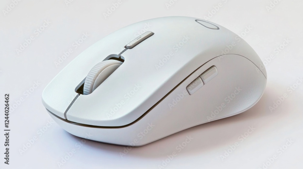 Poster a computer mouse sits on a clean and simple white surface, ideal for showcasing technology or office