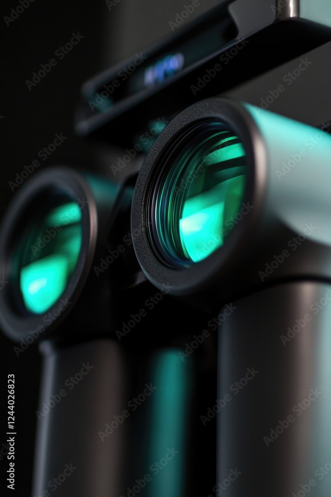 Poster Close-up of two bright green LED lights with a circular shape and a smooth surface