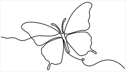 Butterfly continuous one line drawing. Beautiful flying moth for wellbeing beauty or spa salon logo and divider concept in simple linear style. Vector isolated on white
