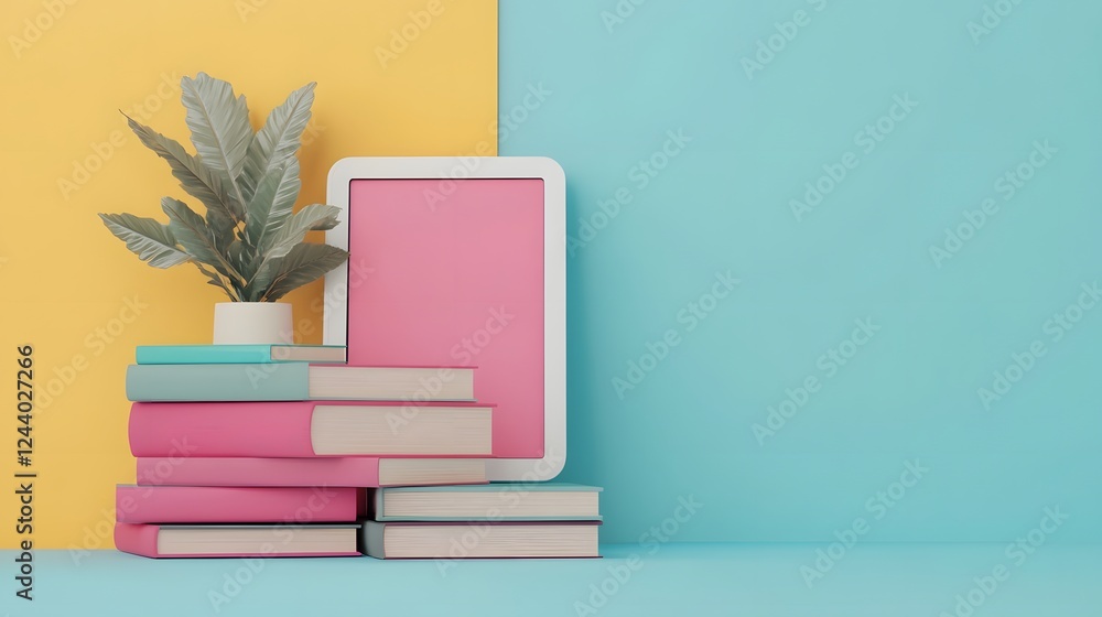 Aufkleber digital learning displayed on tablet screen with study materials in 3d