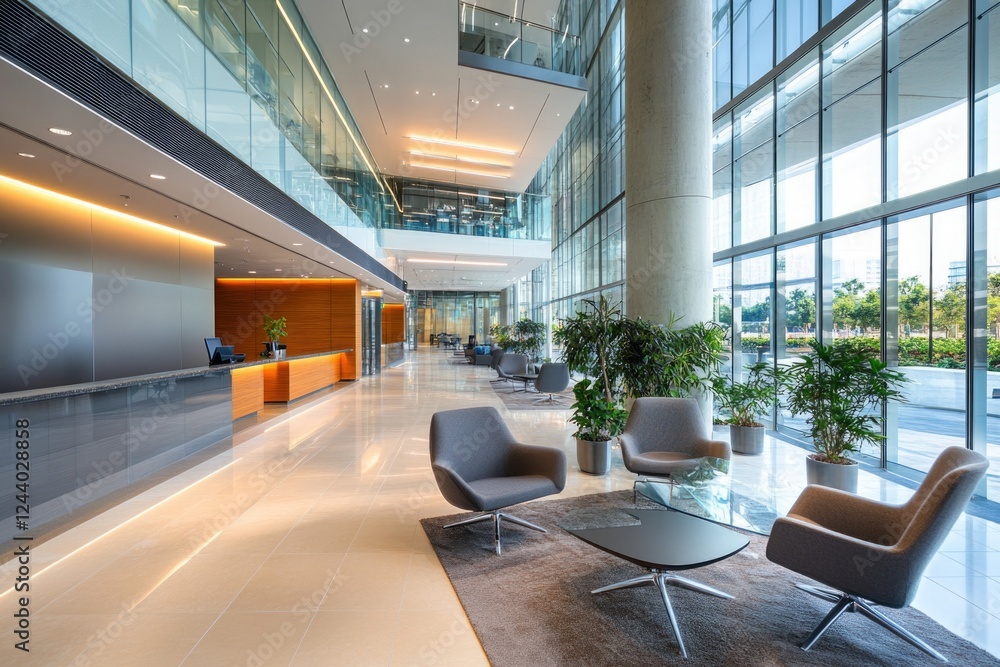 Poster a modern meeting space with many chairs and tables