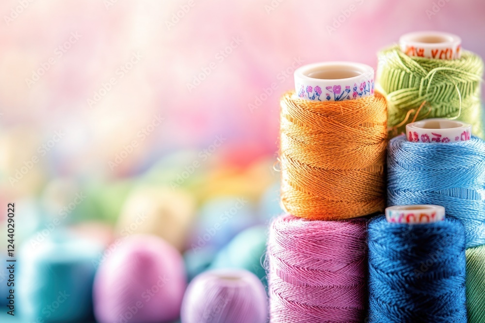 Poster thread spools stacked high in a compact bundle, ready for use