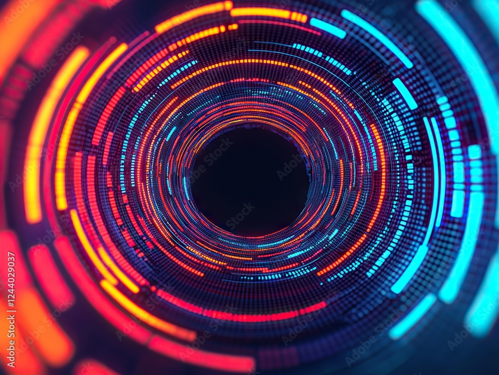 Poster digital light patterns creating a vortex effect abstract art modern design dark background dynamic v