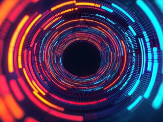 Digital light patterns creating a vortex effect abstract art modern design dark background dynamic viewpoint