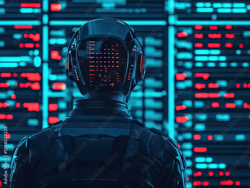 Aufkleber innovative data analysis event cybernetic lab digital art neon environment rear view futuristic conc