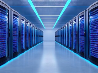 Data center operations digital infrastructure server room technology environment wide-angle view innovative systems