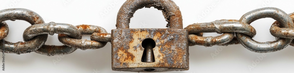 Poster a close-up of a chain with a padlock attached, often used for securing objects or as a symbol of res